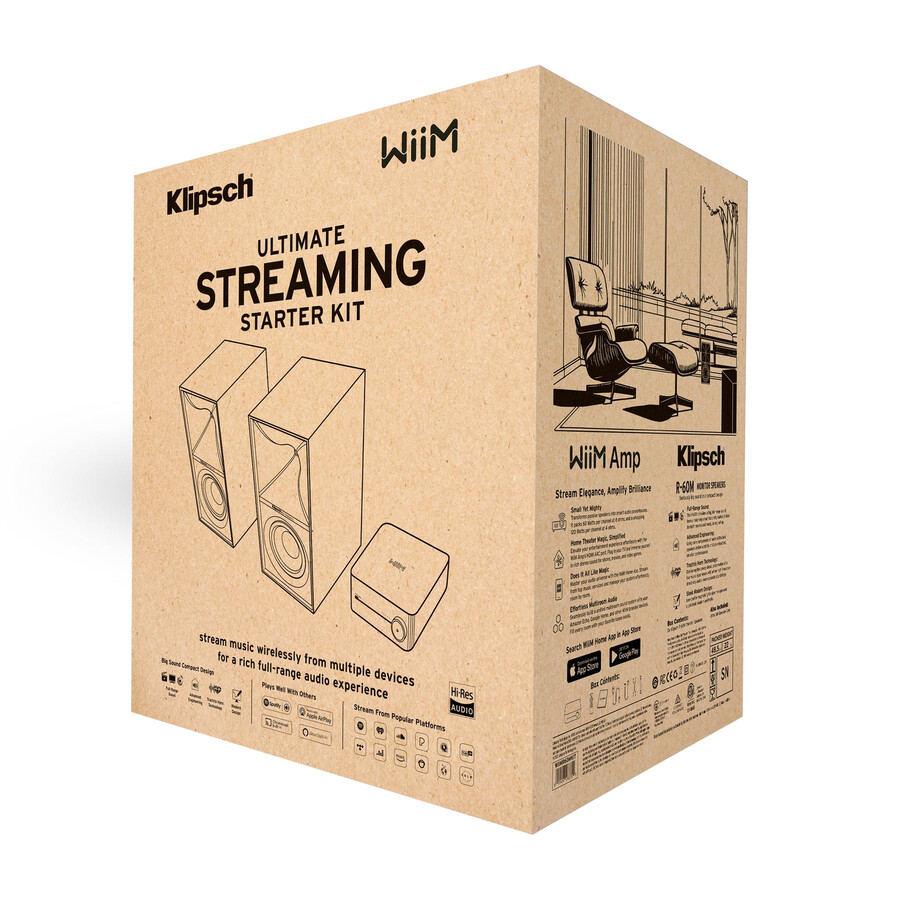 ultimatives streaming-starterkit – klipsch r-60m lautsprecher wiim verstärker ultralink-kabel